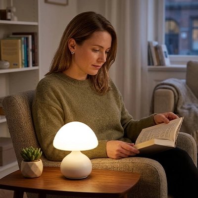 Lampe champignon dans salon moderne