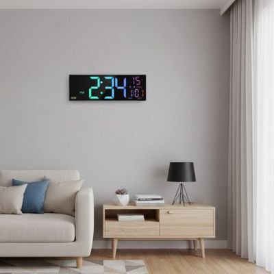 Horloge murale numérique grands chiffres cyan - lisibilité optimale depuis 5 mètres - salon et bureau

