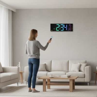Horloge murale numérique rectangulaire panoramique - montage mural facile - intérieur contemporain
