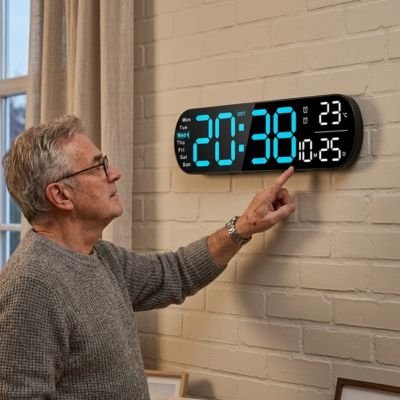 Horloge numérique murale LED grand format - montage mural sans trou - intérieur moderne épuré