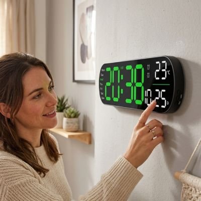 Horloge numérique murale LED vert - lisibilité 10 mètres - calendrier intégré jour date