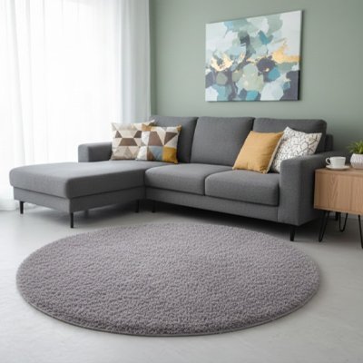 Tapis rond salon gris